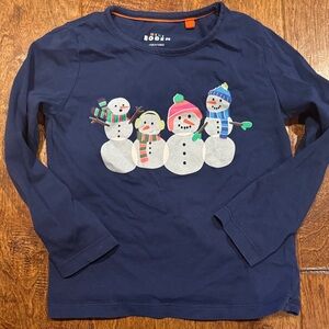 Boden Kids Navy Snowman Long Sleeve Tee